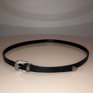 Black Skinny Belt w/ Silver Buckle and Detailing